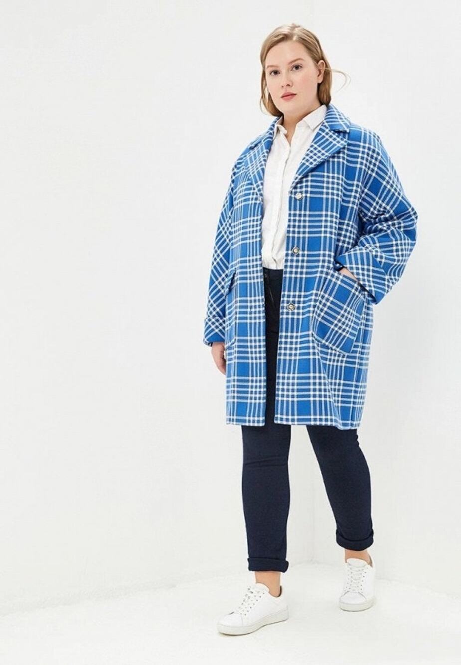 NWT Marina Rinaldi Blue & White Checked Overcoat US 16 Preppy Coastal Academia - Picture 1 of 12